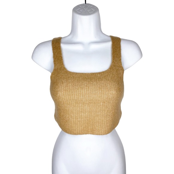 Everlane Cozy Stretch Wool Blend Crop Tank Top Camel Square Neck Sleeveless S - Picture 2 of 8
